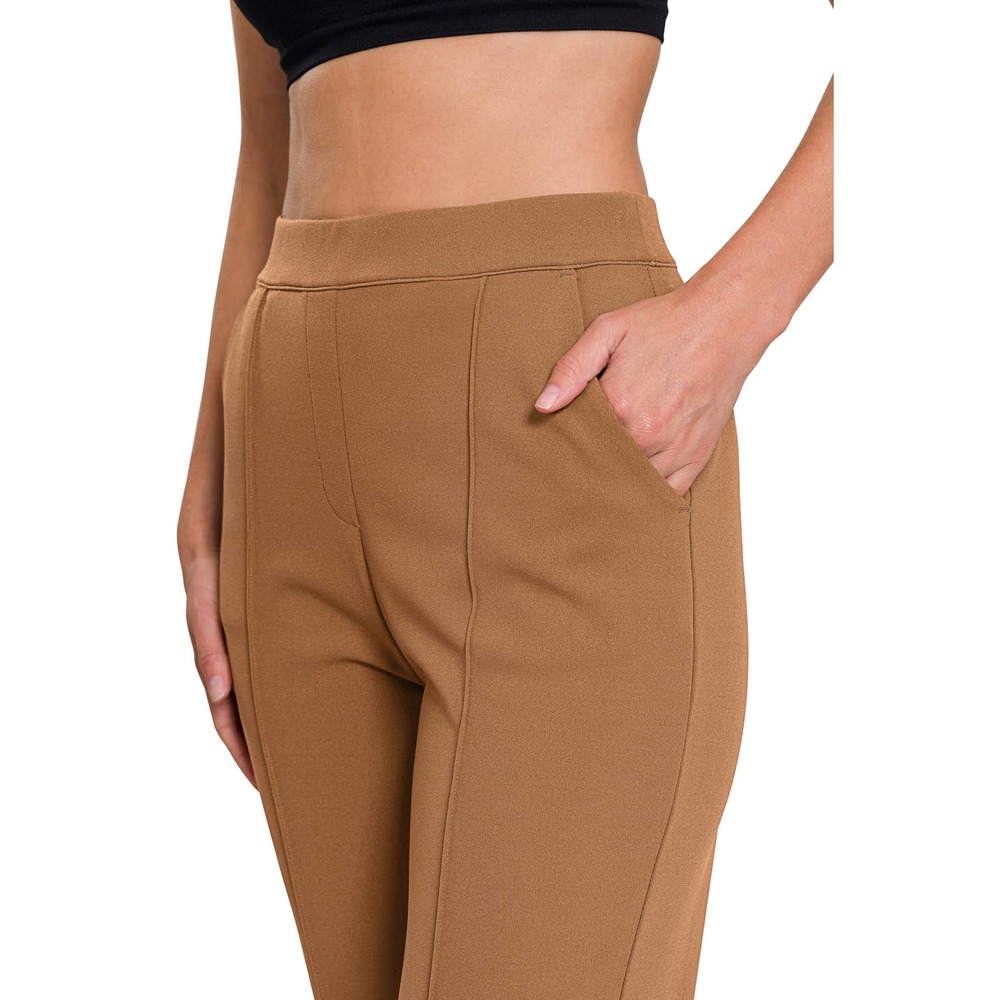 ZENANA WOMEN'S STRETCH PULL-ON SCUBA CREPE DRESS PANTS DARK CAMEL - Picture 4 of 5